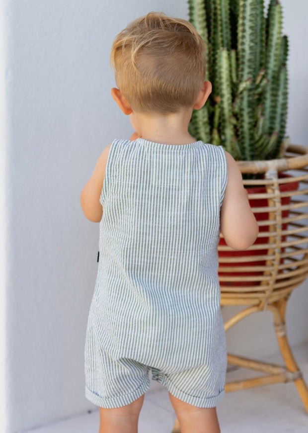 FRANKIE ROMPER GREEN STRIPE