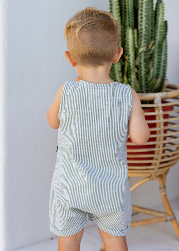 FRANKIE ROMPER GREEN STRIPE