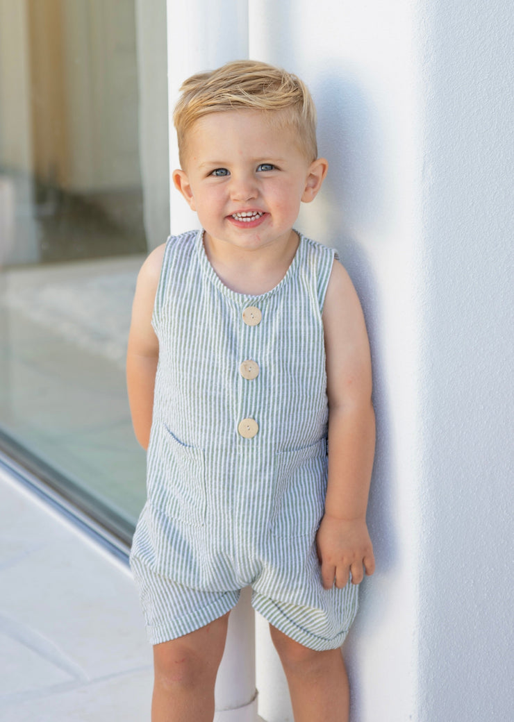 FRANKIE ROMPER GREEN STRIPE